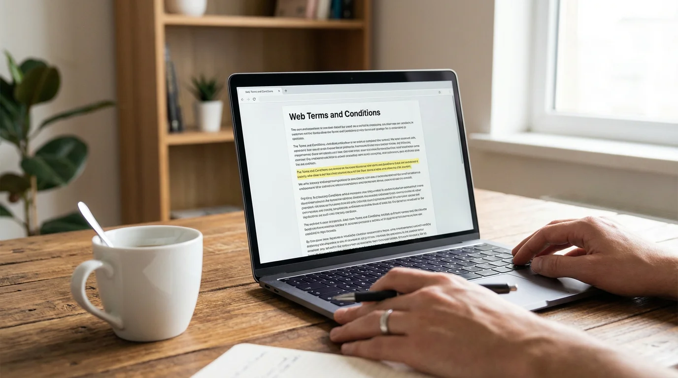 Person reviewing online casino bonus terms and conditions on a laptop screen